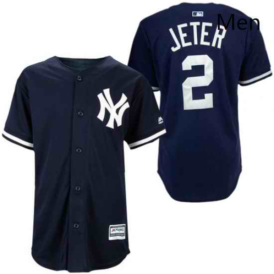 Mens Majestic New York Yankees 2 Derek Jeter Replica Navy Blue MLB Jersey